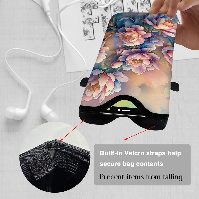 otilil Neoprene Cell Phone Sleeve Pouch Case Bag with Crossbody Strap Neck Lanyard for Women 7.1 X 3.9 in Rich Flower - Image 3